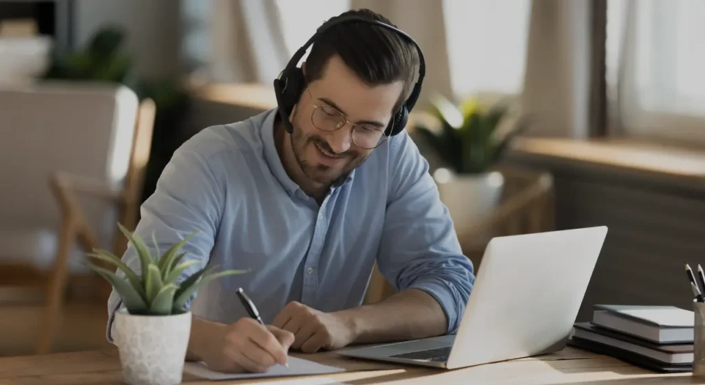 homem estudando ingles online